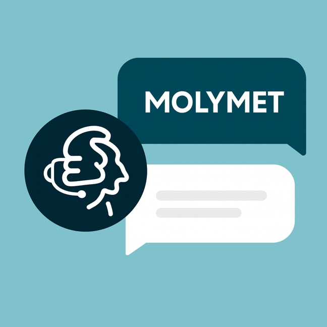 Ícono de FAVRAS Bot acompañado por un mensaje que lee "MOLYMET" y otro de ejemplo con contenido ilegible.